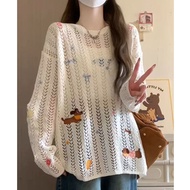 Mesh Top Hot Girl y2k American Hole Blouse Style 2025 Loose Lazy Knitted Summer Sunscreen Versatile 