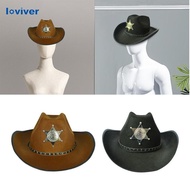 [Loviver] Western Cowboy Hat Gentleman Hat Roll up Brim with String Jazz Hat Outdoor Sun