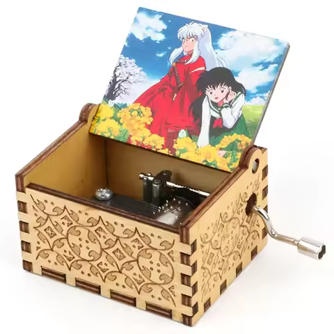 Anime Inuyasha Hand-operated Music Box Manga Kagome Kikyo Wooden Musical Box Home Desktop Decoration
