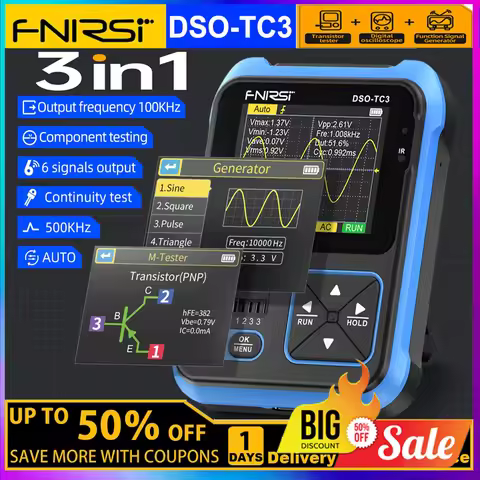 FNIRSI DSO-TC3 Digital Oscilloscope Transistor Tester Function Signal Generator 3 in 1 Multifunction