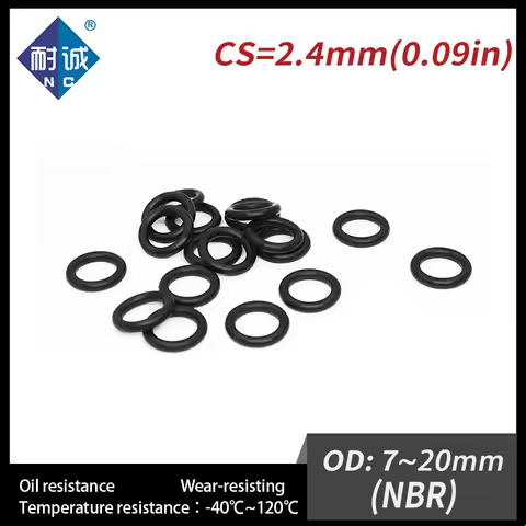 20 PCS / Lot Nitrile Rubber Black NBR 70A O-ring CS 2.4mm OD 7/8/9/10/11/12/13/14/15/16/17/18/19/20*