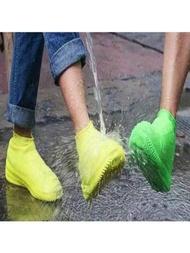 1雙成人、兒童、男女皆可穿著的乳膠雨鞋套,適用於雨天外出,防滑防水鞋套