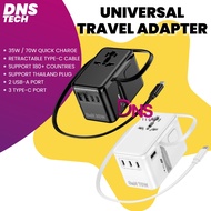 GaN Universal Travel Adapter Power 35W / 70W 70cm Retractable Cable Fast Charger Type-C