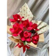 Korean-style bouquet of 6 red wax roses for friends/nives to celebrate and birthday
