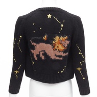 CHRISTIAN DIOR 2022 Pixel Zodiac Leo black wool cashmere cropped cardigan FR34 XS