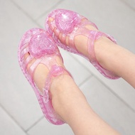 Korean style fashion baby Baotou jelly girls sandals summer children's love crystal princess shoes net celebrity beach shoes