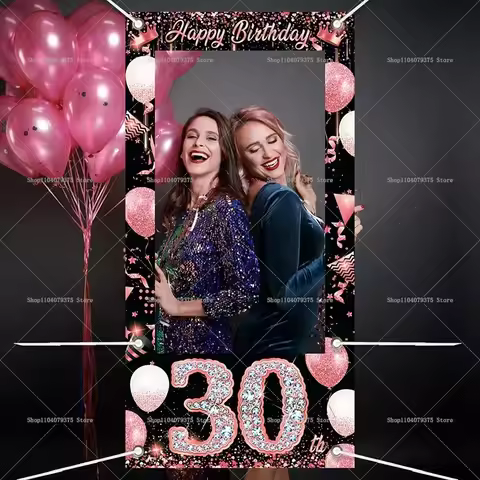 Pink Balloon Happy Birthday Photo Frame Banner 18 21 30 40 50 60 Years Old Exquisite Crown Birthday 