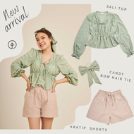 เสื้อแขนยาวระบาย คอวี  Something Simple รุ่น SALI - puffed long sleeves ruffle design V-neck top