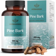 HERBAMAMA Pine Bark Extract Capsules - 400mg French Maritime Pine Bark Extract Powder for Antioxidan