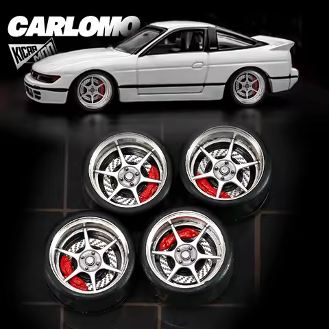 Carlomo 1/64 S-Class Model Car Ball Bearing Wheels With Rubber Tires Brake Disc Rims Refitting Parts
