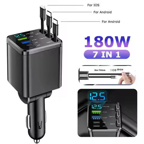 150W Car Charger PD30W Car Cigarette Lighter Adapter Voltage Display With Retractable Cable Fast Cha