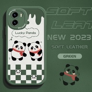 For Vivo Y20S G Y20S Y20i Y20 Y19 Y17 Cartoon Cute Lattice Panda Soft Leather Phone Casing Cover