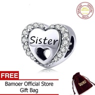 Bamoer 925เงินสเตอร์ลิงน้องสาวของฉันหวานหัวใจชาร์มพอดีสร้อยข้อมือสร้อยคอลูกปัดโลหะเครื่องประดับทำ SC