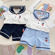 Japanese Style i Soft Navy Short-Sleeved Suit 25 Summer New Style Boys Girls Embroidery Preppy Style