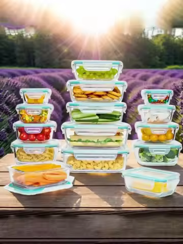 8pcs/glass meal dispenser lunch bento box with leak-proof lid for food storage Portable stackable de
