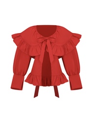 BLACKDOG BKK - SS2411 - Oversized puffy ruffle shirt - เสื้อเชิ้ตตัวโคร่งผ่าหน้าตกแต่งระบายแขนพอง