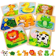 Wooden 3D Puzzle Toys For Children Montessori Toys Cartoon Animal Puzzles Board Educational Toy For Boys Girls 1 2 3+ Years Old
