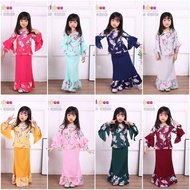 2-13Y Baju Raya 2021 Kurung Peplum Moden Flower Budak Perempuan color mint pink navy blue grey green maroon mustard  | Malay traditional kids girls wear