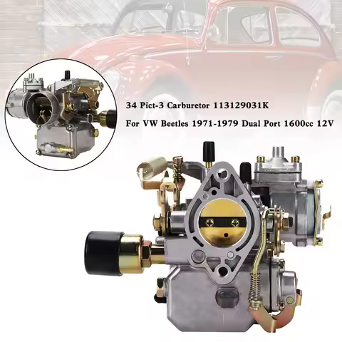 Areyourshop 34 Pict-3 Carburetor 113129031K For VW Beetles 1971-1979 Dual Port 1600cc 12V