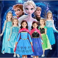 Disney Frozen Elsa Costume for Kids Girl Anna Green Blue Princess Dress Halloween Party Birthday Cos