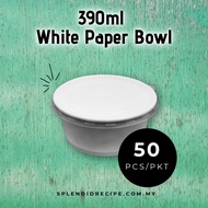 390ml White Short Paper Bowl with Lid (50 pcs)