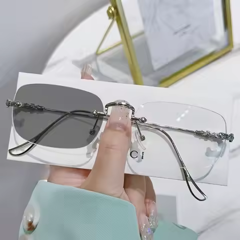 Rimless Anti Radiation Eyeglass Photocromic Eyeglasses For Women Men Metal Frames Glasses