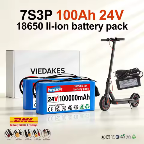 2 Pack 24V 100000mAh Lithium Battery with 29.4V 2A Charger, 24 Volt Rechargeable Battery for DIY Pro