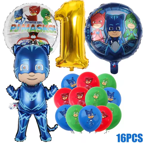 PJ Masks Catboy Birthday Balloons Set Gold Number 1-9 Foil Balloons Latex Balloons Kids Birthday Par