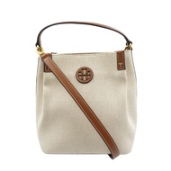 近全新 Tory Burch 帆布皮革手提包，米ブラウン，金色五金配件。兩用單背包/手提包，型號 1045。 [二手] TORY BURCH