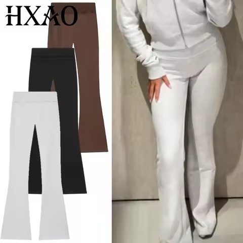 HXAO Fleece Flared Trousers Women's Pants Black Brown Grey Pants For Woman Chic High-Waisted Flared 