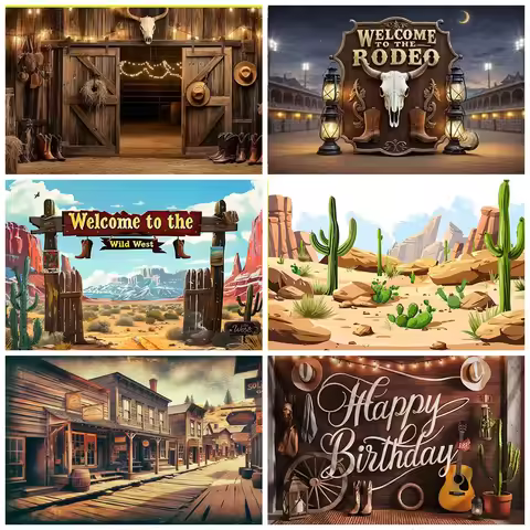 Wild West Cowboy Party Background Banner Country Barn Boy Happy Birthday Decoration Backdrop Baby Gi
