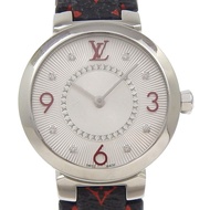 二手LOUIS VUITTONTambour Slim 手錶，Q12MGA，不銹鋼和皮革，石英機芯，模擬顯示，銀色錶盤，8 顆鑽石，女士款。