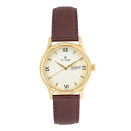 TITAN Champagne Dial Brown Leather Strap Watch 1580YL05