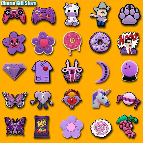 1pcs Purple Clog Shoe Charms Game Controller Takis Doughnut Shoe Decorations Accessories Flower Grap