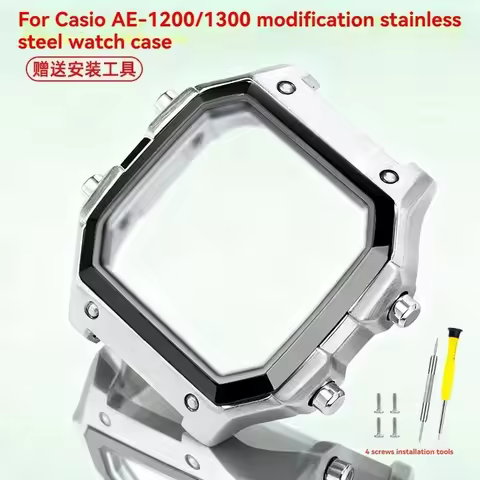 For Casio AE1200 AE-1200 Modified Case Strap Stainless Steel Bezel AE-1200WH AE1300 AE-1300 Replaced
