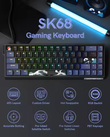 Womier SK68 65% Gasket Mount Hot-Swappable Mechanical Keyboard Black Coral Sea QMK Gaming Keyboard R