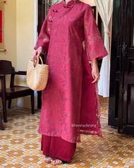 Áo dài khảm vân BÁCH ĐIỀN voan tơ phối đính nơ cúc ngọc kèm quần dài satin HAVANA AD110