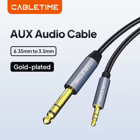 CABLETIME 3.5mm to 6.35mm Adapter Jack Aux Cable for Speaker Guitar Amplifier TRS Audio Cable Jack 6