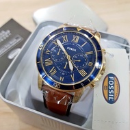 Men's Watch FS5268 FS 5268 Chronograph Navy Dial Gold Brown Leather