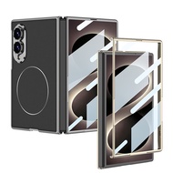 Suitable for Samsung Fold 8 Plating Plain Leather Case Film Phone Case, Inner Magnetic Nickel Ring A