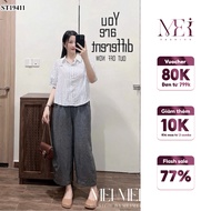 MeiMei Summer Women's Outfit Set Plaid Shirt + Wide Leg Pants for School and Work Wear ST19411 Ver3