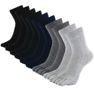 Mens Toe Socks Cotton Athletic Running Five Finger Crew Socks, 5 Pairs