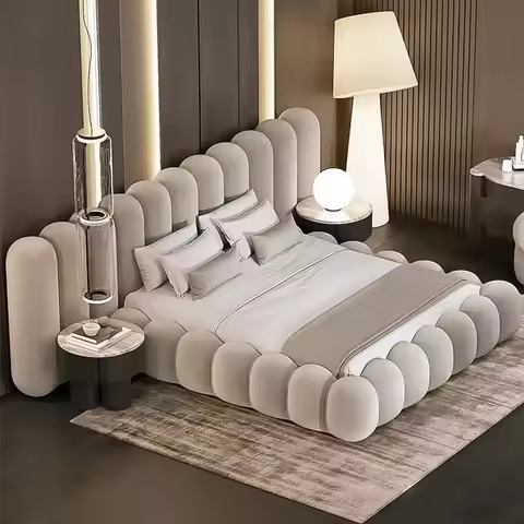 Minimalist piano key fabric bed master bedroom widescreen 1.8 meters double bed apartment rental bed