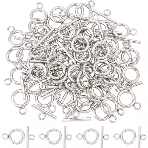50 Sets 304 Stainless Steel Ring Toggle Clasps IQ Toggle Clasps & Tbar Clasps Metal Material Ring To