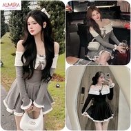 Lady Off-the-Shoulder Dress with White Flared Shape and 2 Small Bows with Inner Pants Off Shoulder D