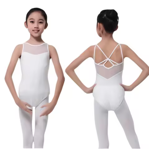Kids Girls Mesh Dance Leotards Sleeveless Ballet Leotards Dance Skating Rhythmic Gymnastics Yoga Leo