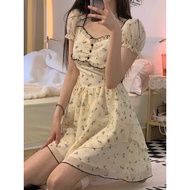 DREAM SEVEN77 French Floral Dress Women 2022 Summer New Style Short-Sleeved Bow Halter Long Skirt