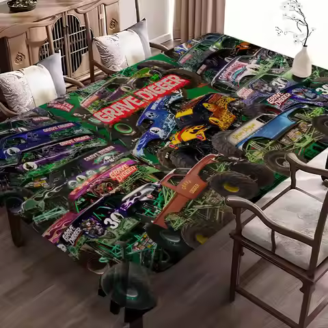 Cartoon Monster Jam Themed Polyester Tablecloths Cute Designs for Home Kitchens Dining Rooms Patios 