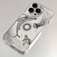 เคสโทรศัพท์กันกระแทกใสลายปลาโลมาสร้างสรรค์ เข้ากันได้กับ IPhone 17/17Pro/17ProMax, 16/11/16Pro/16Plu