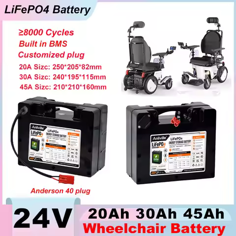 24V LiFePO4 Battery 20Ah 30Ah 45Ah For 25.6V Electric Wheelchair E-Scooter Replacement Battery Built